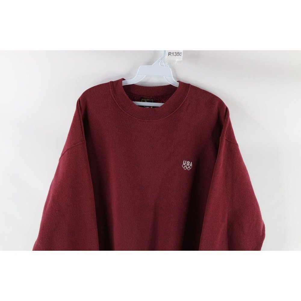 Vtg 90s USA Olympics Mens Large Faded Spell Out Crewneck Sweatshirt Burgundy USA - Picture 2 of 9